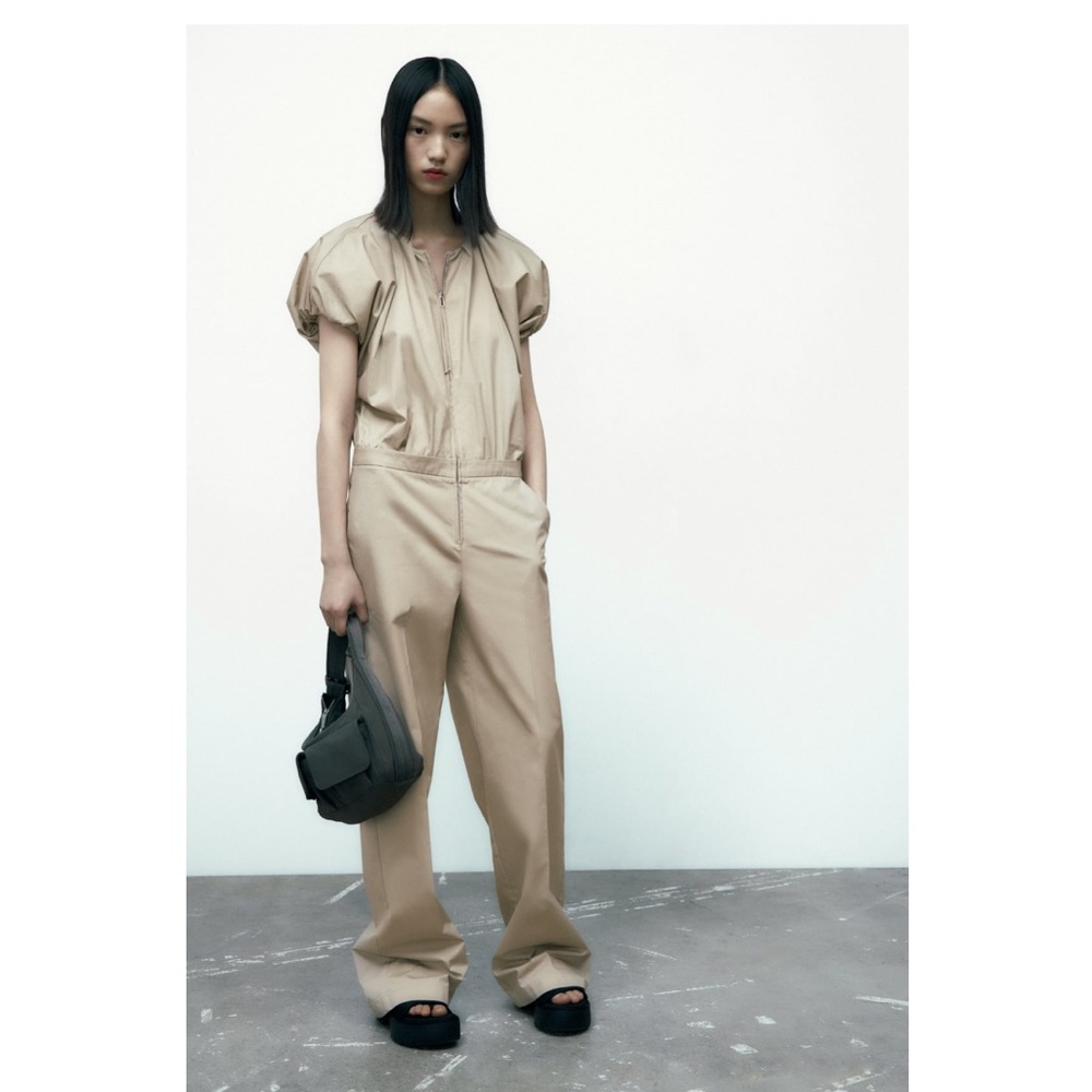 NWT Zara voluminous long jumpsuit light khaki